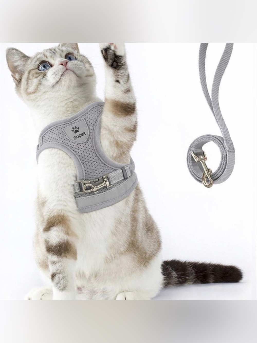 GRAY Harness & Leash Set - Soft Mesh Adjustable Cat Vest Harness with Strap